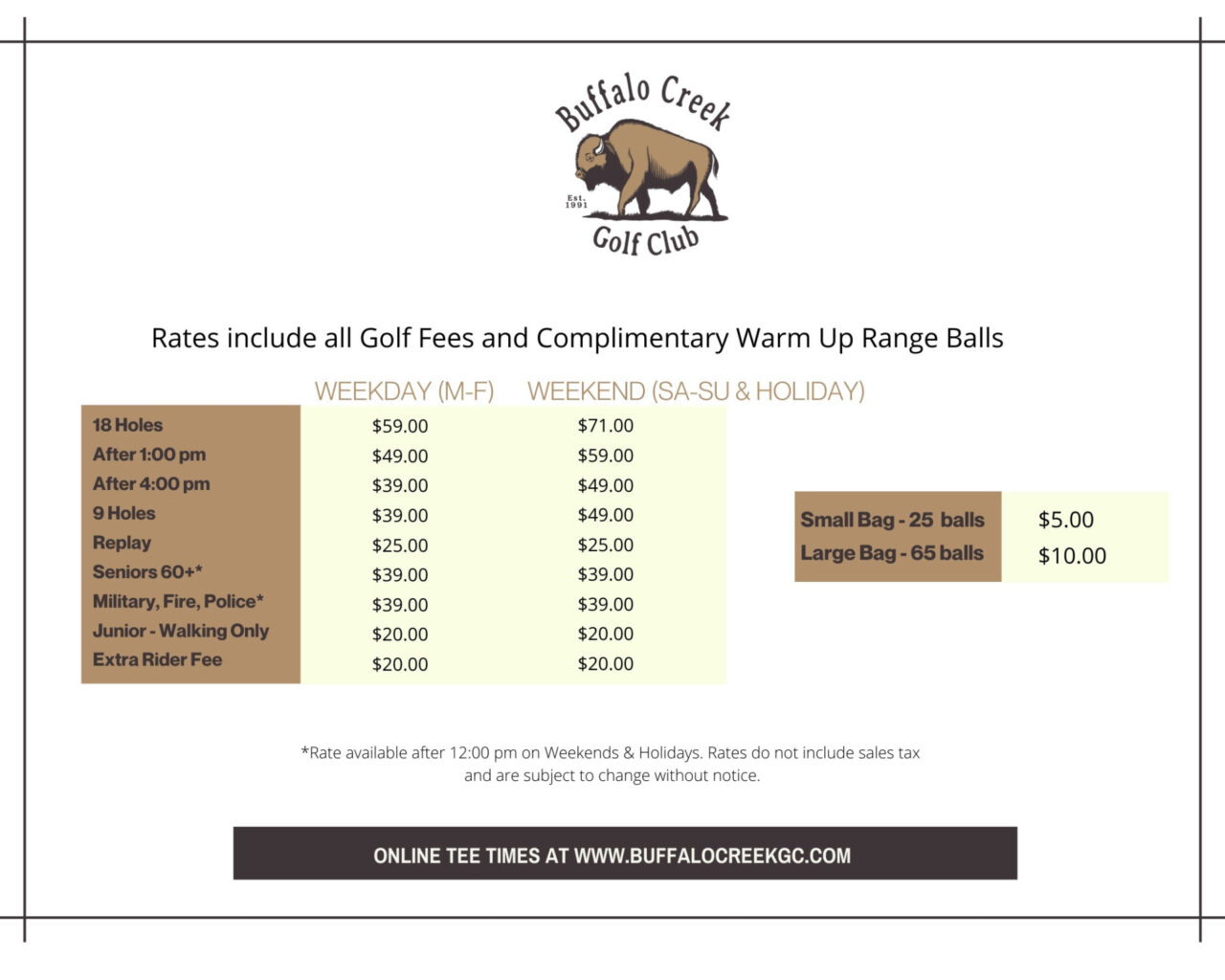 Rates Buffalo Creek Golf Club